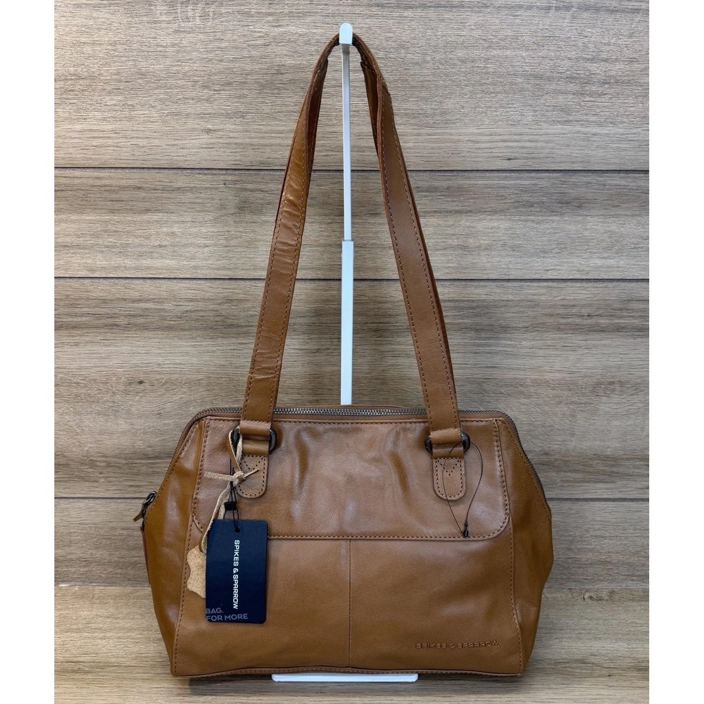 Spikes & Sparrow Shoulder Bag Camel Brown Satchel Work Purse Genuine Leather NWT